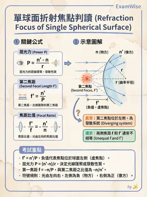 驗光生 - 球面折射介面與薄透鏡屈光力計算 - AI 圖文解析預覽