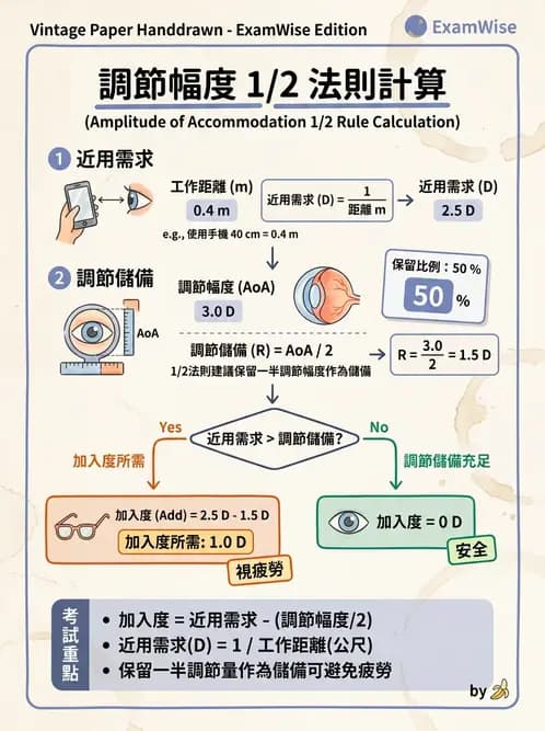 驗光師 - 老花眼概念、調節幅度與配鏡光學 - AI 圖文解析預覽
