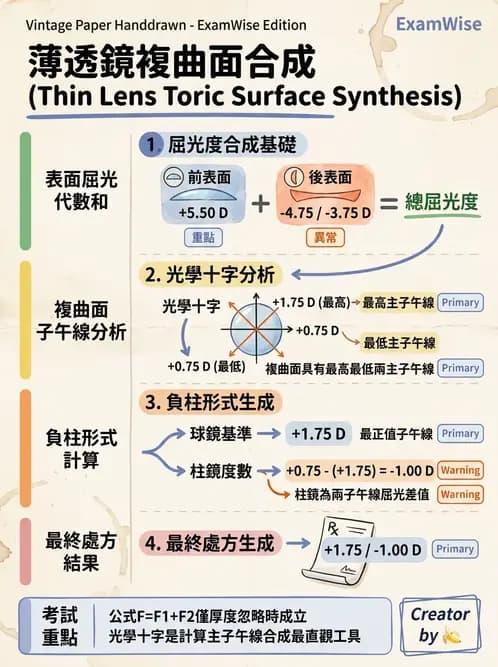 驗光師 - 光學十字轉換與處方表示法 - AI 圖文解析預覽