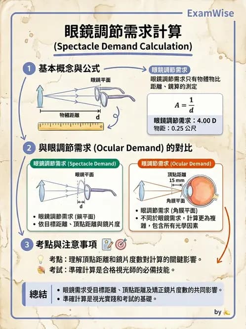 驗光師 - 調節機制與調節量計算 - AI 圖文解析預覽