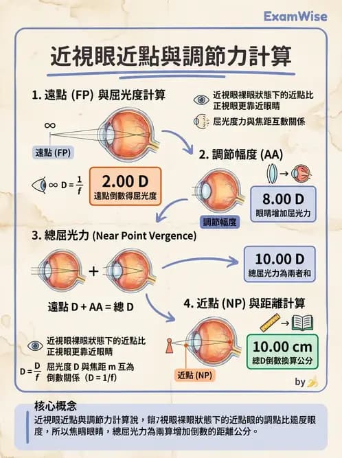 驗光師 - 調節機制與調節量計算 - AI 圖文解析預覽