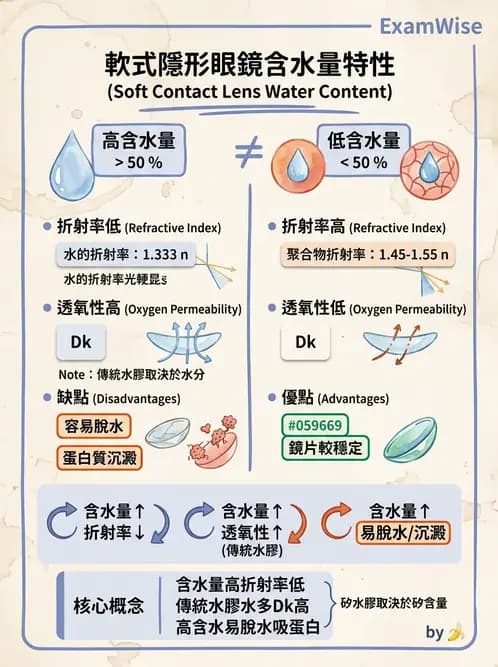 驗光師 - 軟式鏡片含水量、透氧與濕潤性 - AI 圖文解析預覽