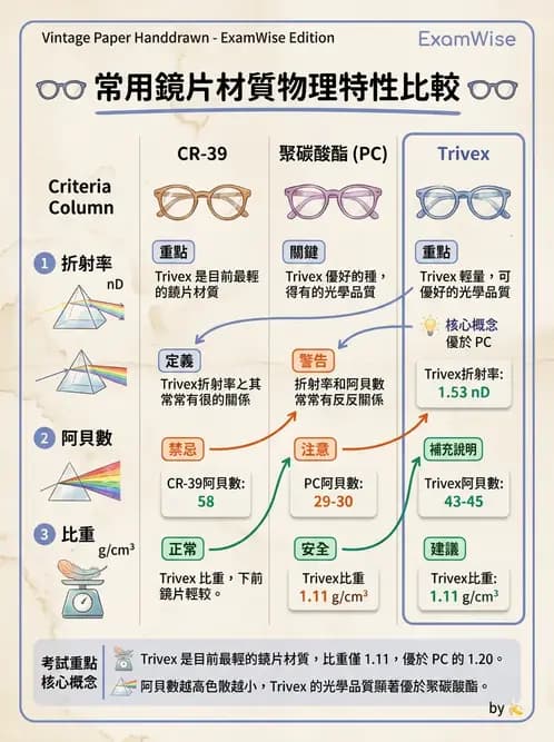 驗光師 - 鏡片材料特性與光學設計 - AI 圖文解析預覽