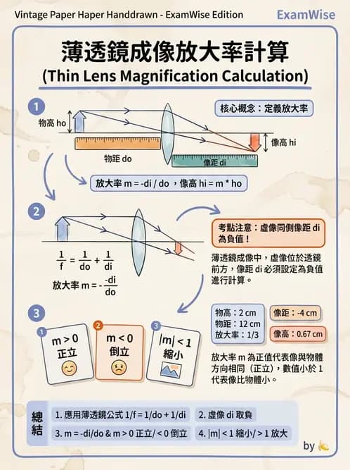 驗光師 - 薄透鏡成像計算與成像性質 - AI 圖文解析預覽