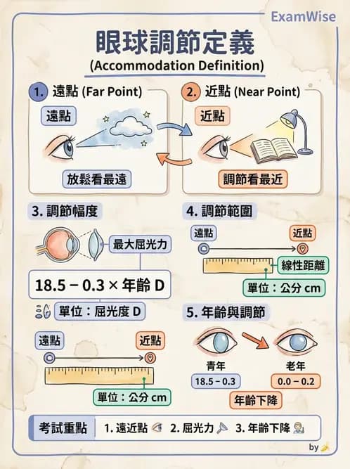 驗光師 - 調節機制與調節量計算 - AI 圖文解析預覽