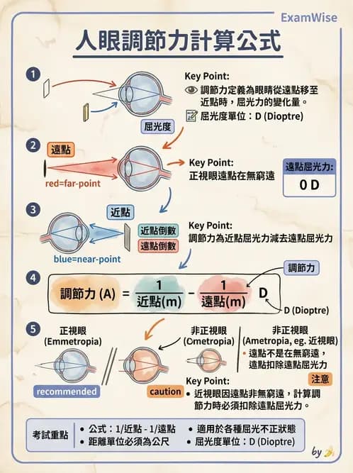 驗光師 - 調節機制與調節量計算 - AI 圖文解析預覽