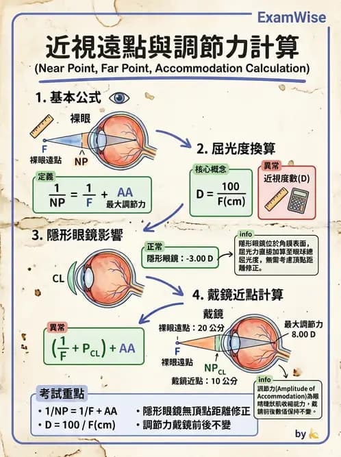 驗光師 - 老花眼概念、調節幅度與配鏡光學 - AI 圖文解析預覽