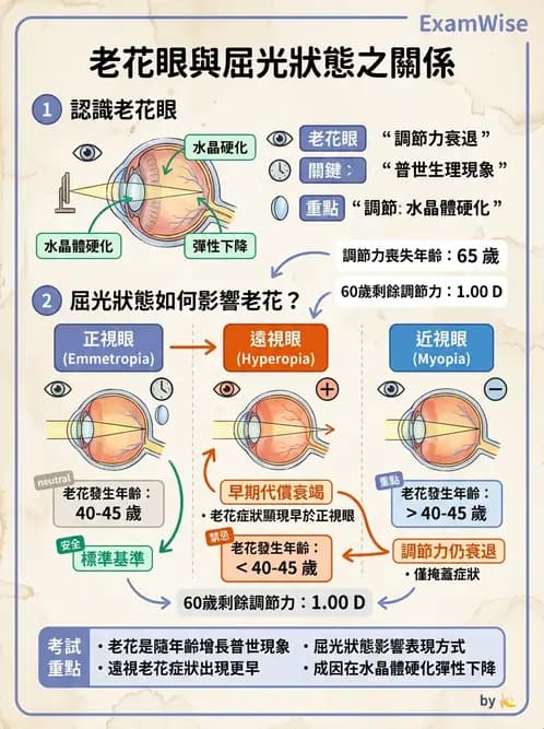 驗光師 - 老花眼概念、調節幅度與配鏡光學 - AI 圖文解析預覽