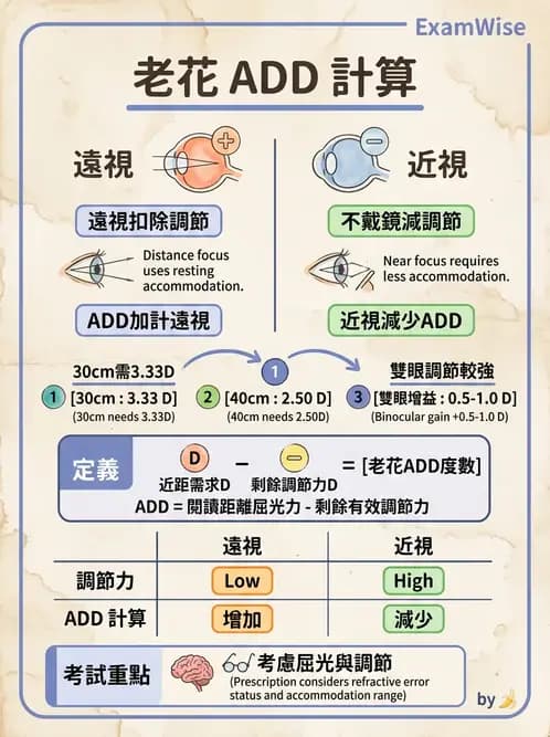 驗光師 - 老花眼概念、調節幅度與配鏡光學 - AI 圖文解析預覽