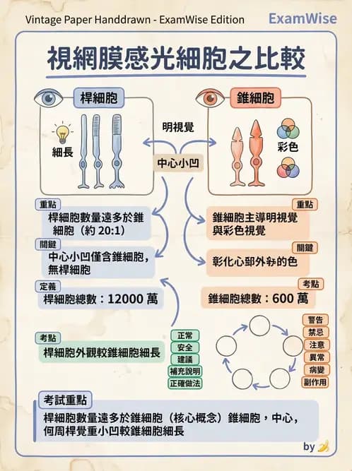 驗光生 - 視網膜組織結構與感光細胞 - AI 圖文解析預覽