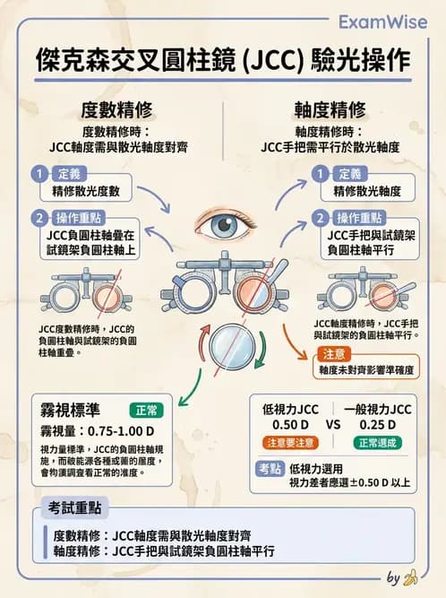 驗光生 - 傑克森交叉圓柱鏡與裂孔板操作 - AI 圖文解析預覽