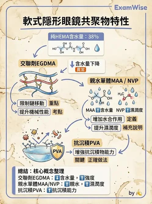 驗光生 - 軟式鏡片單體材料特性與含水量 - AI 圖文解析預覽