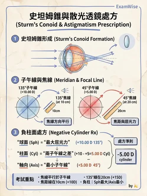 驗光生 - 焦線、Sturm間隔、等效球鏡度與檢影計算 - AI 圖文解析預覽