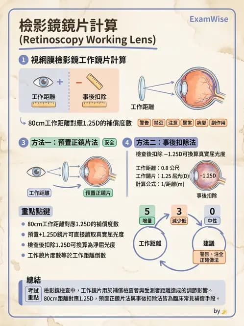 驗光生 - 視網膜檢影鏡度數計算與工作距離補正 - AI 圖文解析預覽
