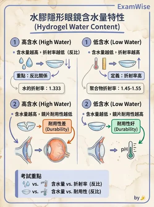 驗光生 - 軟式鏡片單體材料特性與含水量 - AI 圖文解析預覽