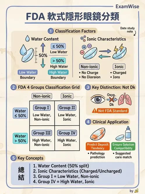 驗光生 - 軟式鏡片FDA分類、離子性與沉積物特性 - AI 圖文解析預覽