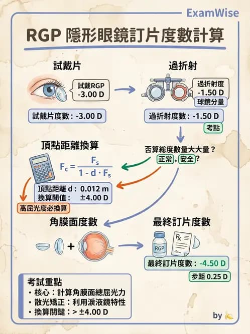 驗光生 - 隱形眼鏡度數計算(硬式RGP淚鏡補償與戴鏡驗光) - AI 圖文解析預覽
