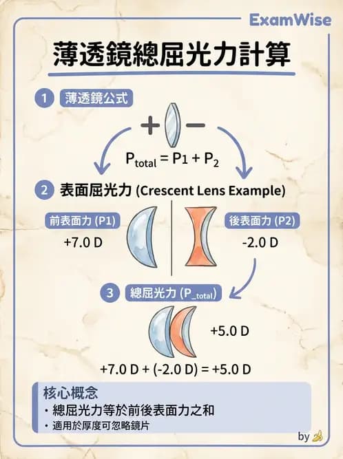 驗光生 - 球面折射介面與薄透鏡屈光力計算 - AI 圖文解析預覽